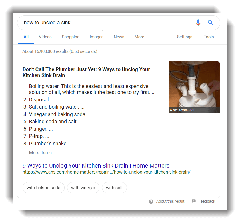 to get on the first page of google search results, optimize for rich snippets. image of a rich snippet