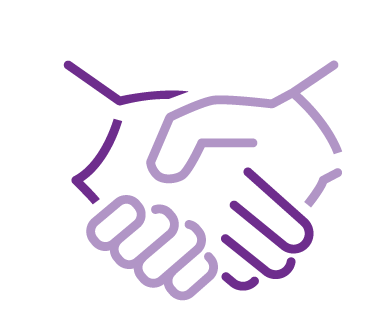 purple icon of a handshake